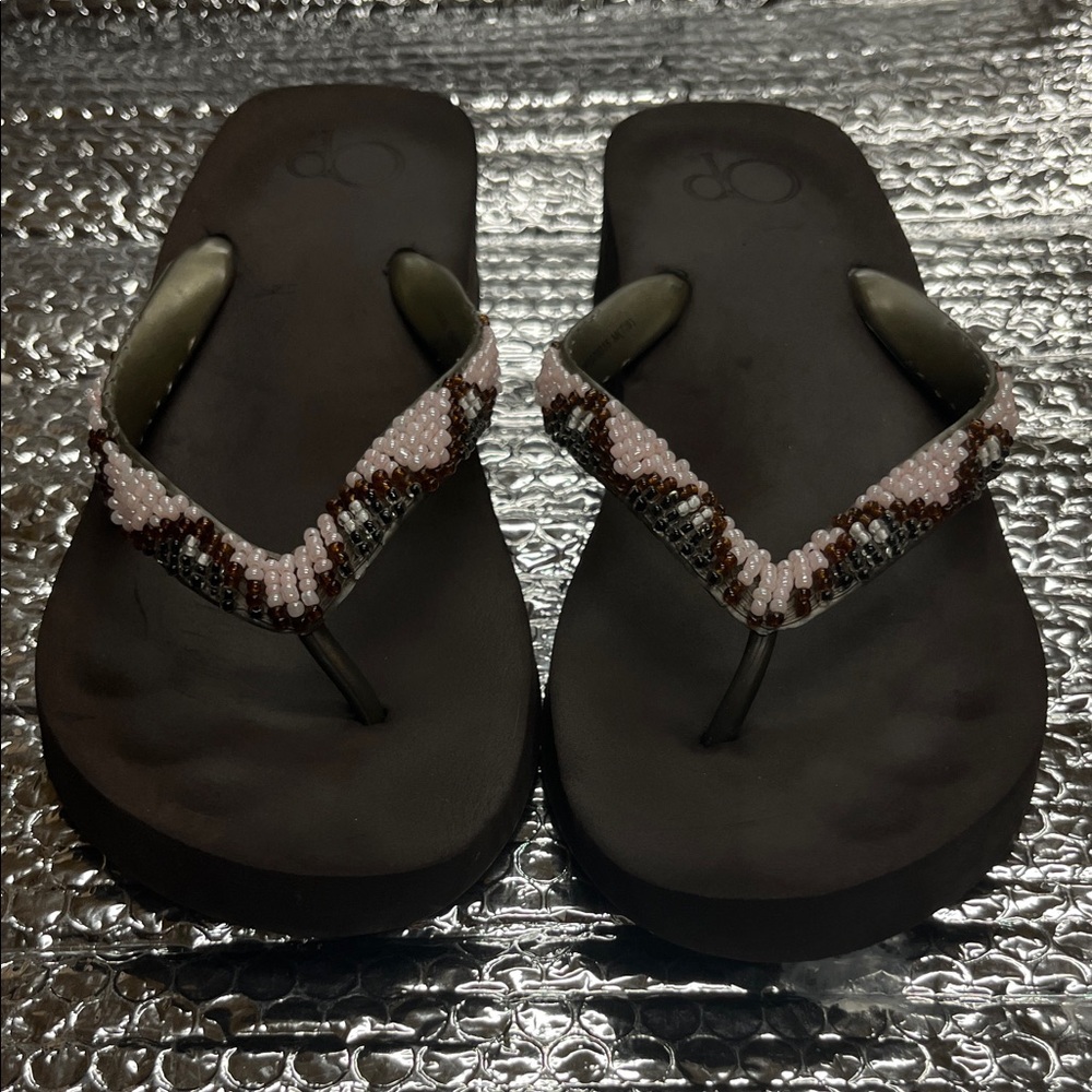 OP Black Sandals with Pink Beaded Straps
